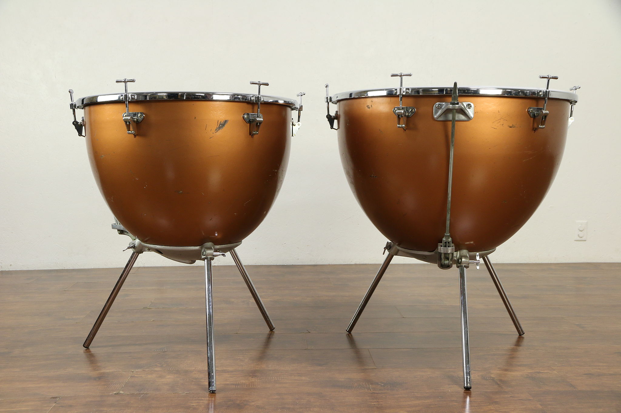 SOLD - Pair of Timpani Kettle Drums Signed Ludwig 26 & 29 #30095 - Harp