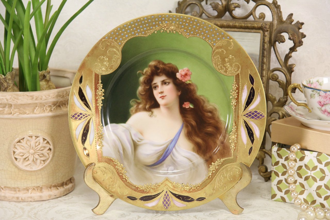 Dresden Hand Painted 1900 Antique Portrait Plate,