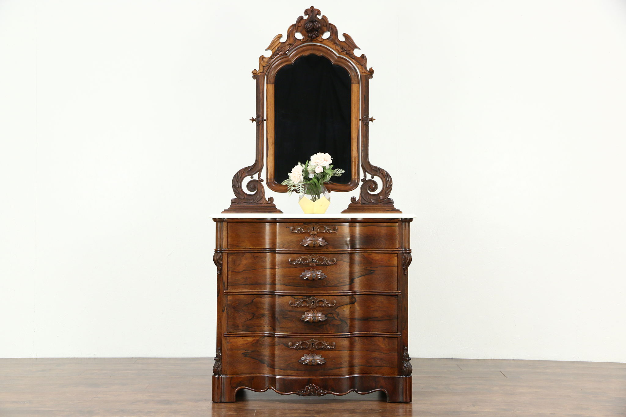 Victorian 1870 s Antique Rosewood Chest or Dresser Marble Top Swivel Mirror