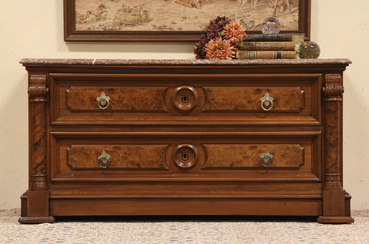 Eastlake Marble Top Low Chest or Dresser, TV Console