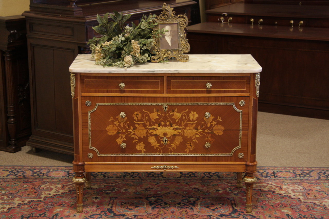 Marquetry Chest with Marble Top