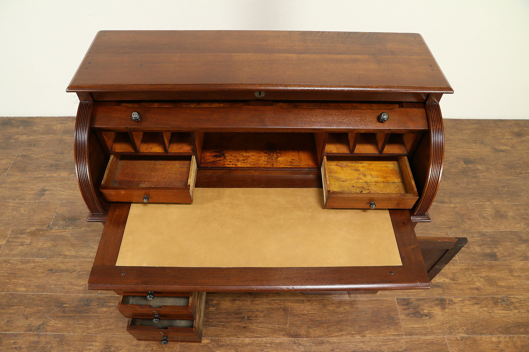 Large Antique Cylinder Writing Desk in Oak for sale at Pamono