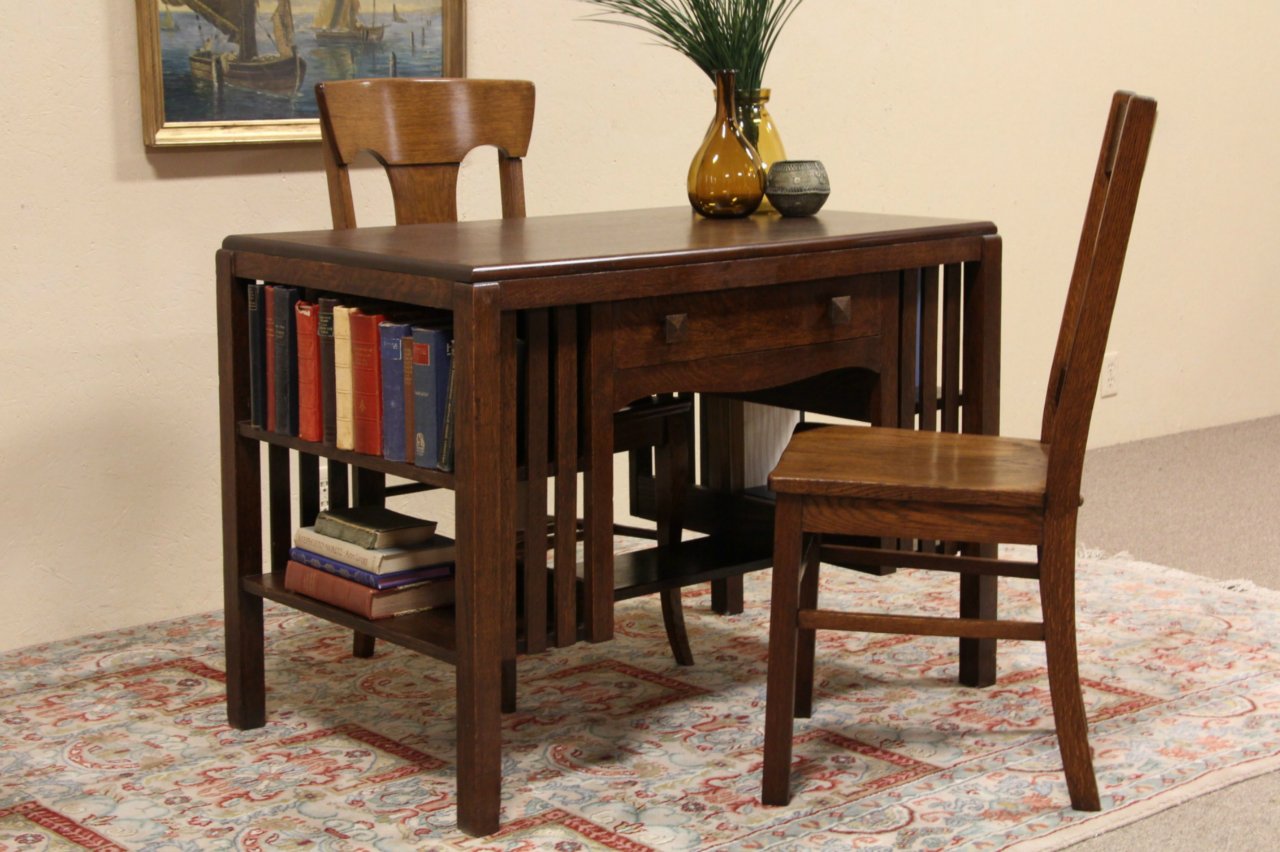 Arts & Crafts Mission Oak Partner Library Desk