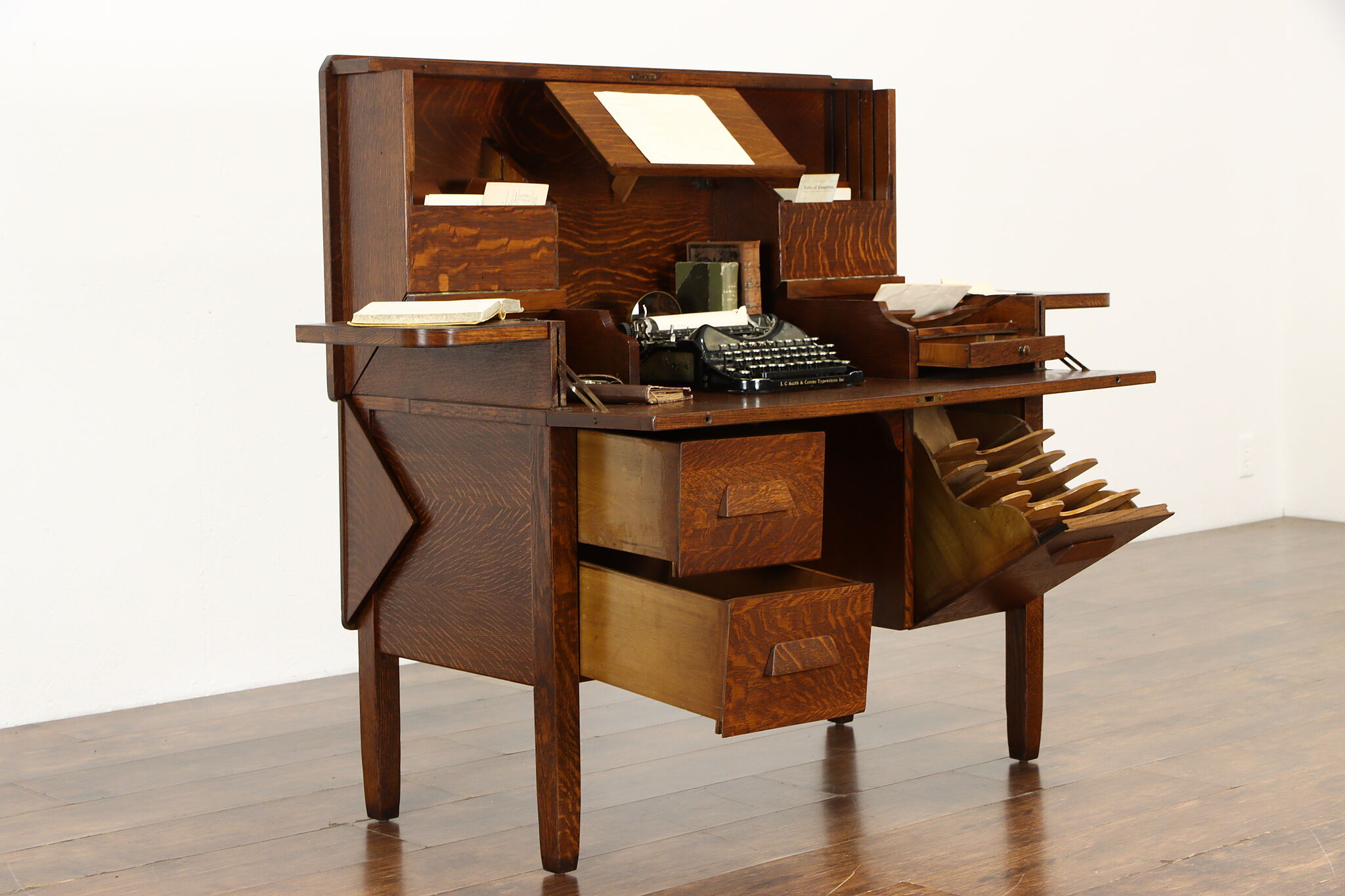 Flip Top Oak Antique Typewriter Desk Byron of Louisville KY Pat 1918