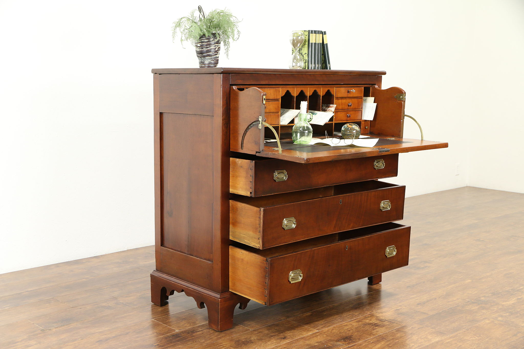 Cherry Antique 1830 Chest Secret Pull Out Butler Secretary Desk