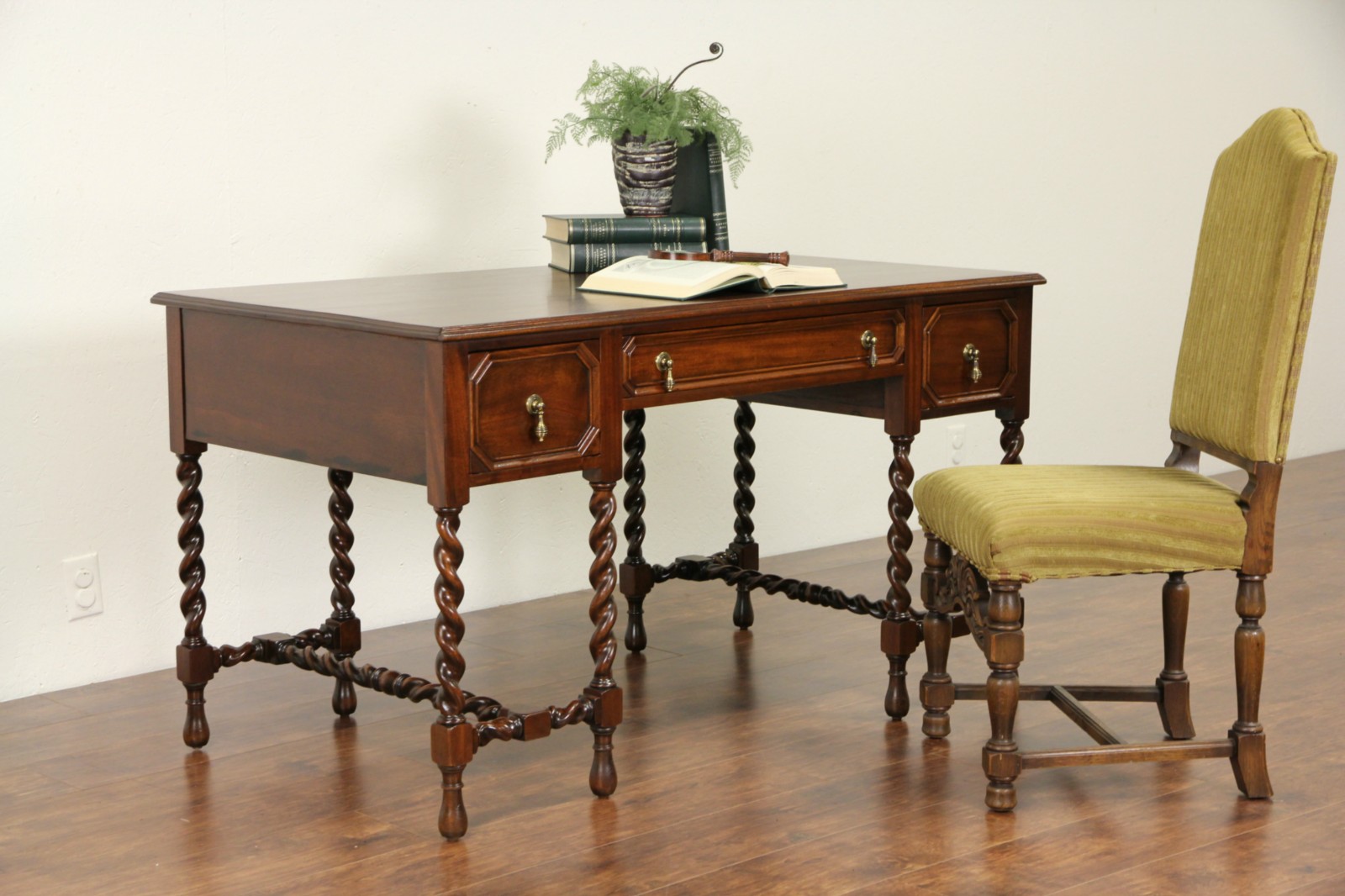 English Renaissance Rope Twist 1915 Antique Writing Desk