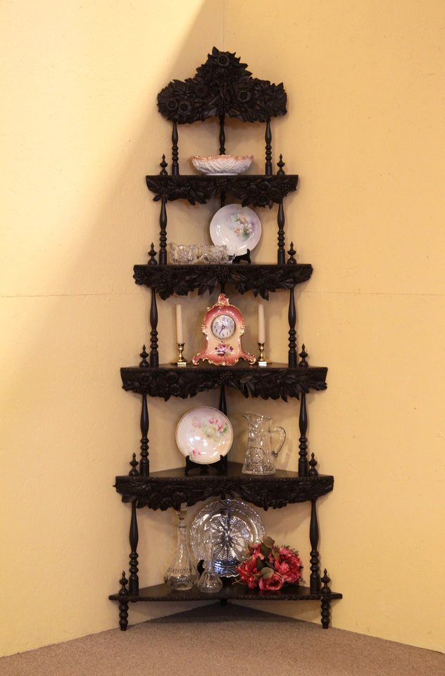 Victorian Leather Trim Etagere Shelf