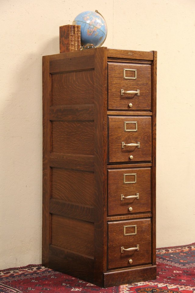 Macey Oak 4 Drawer Antique 1910 File Bronze Hardware