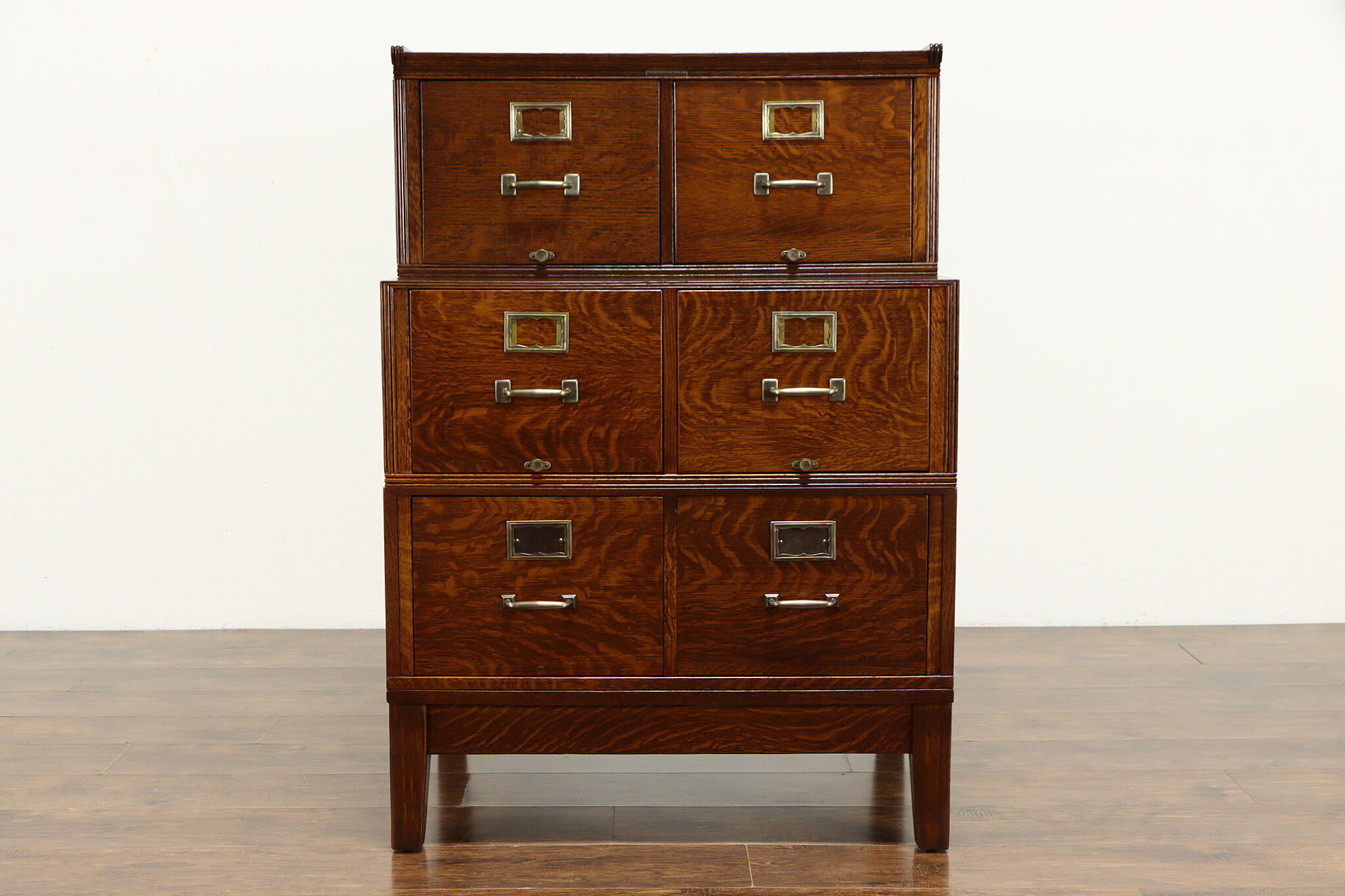 Oak Antique 6 Drawer Stacking File Cabinet, Yawman & Erbe NY