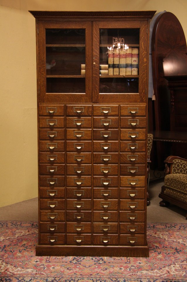 Oak 48 Drawer 1900 Lawyer's File Glass Door