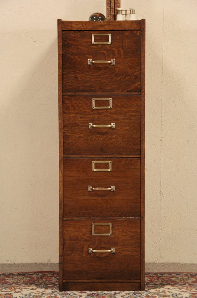 Globe 4 Drawer Oak Antique 1915 Craftsman File Bronze Hardware