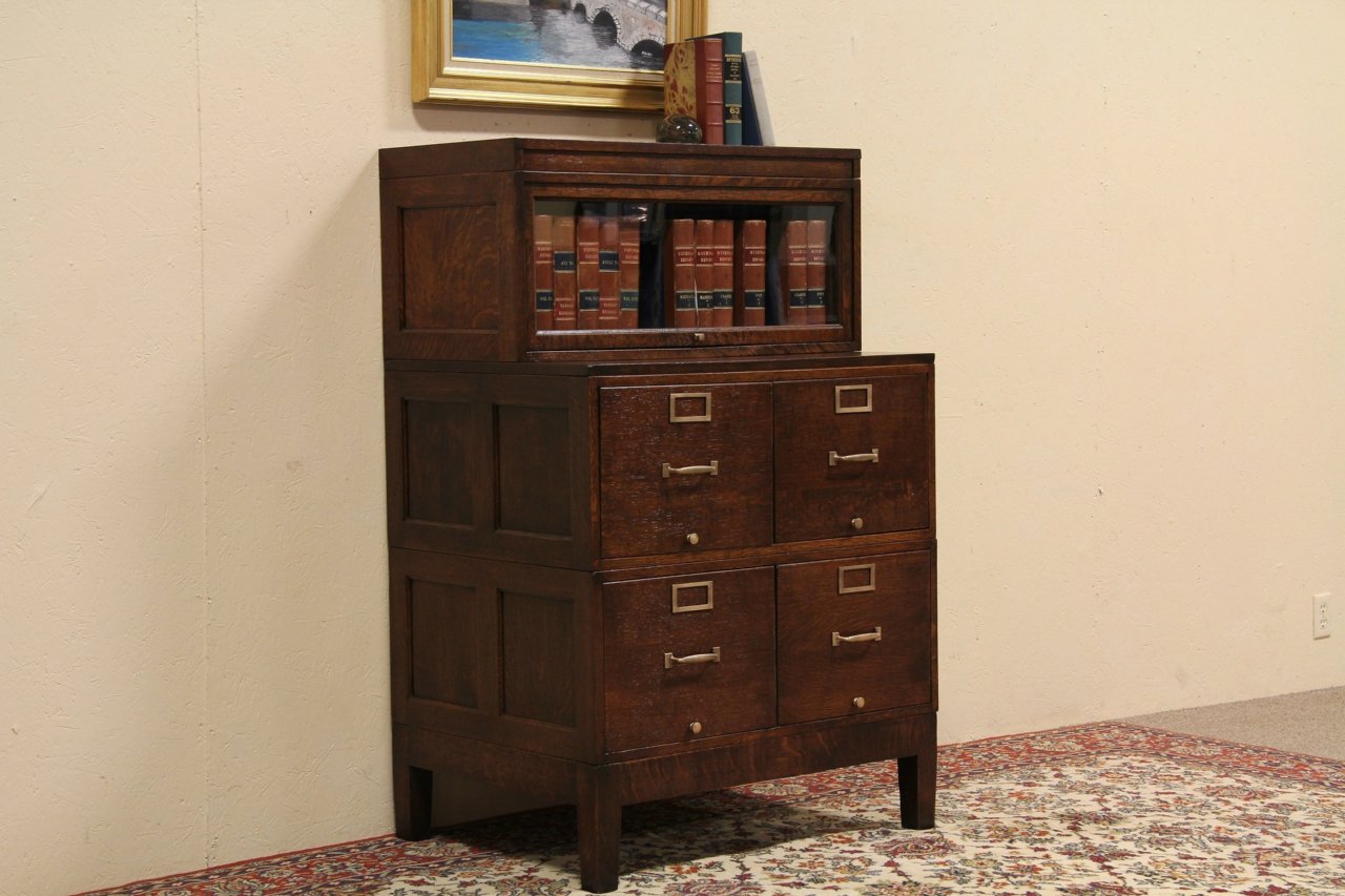 Arts & Crafts Mission Oak Stacking Bookcase & File