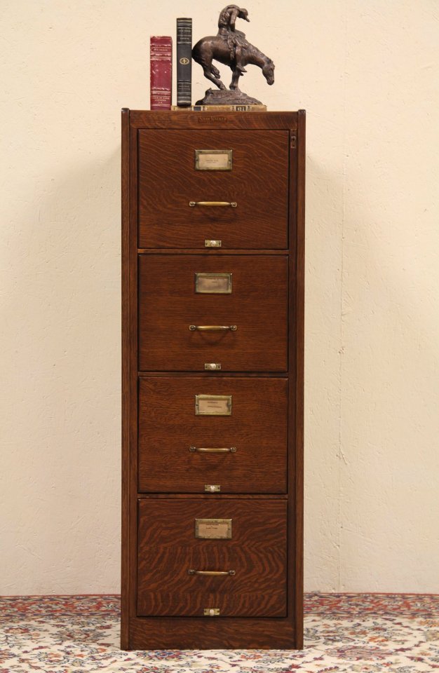 Antique 1915 Oak 4 Drawer File Cabinet
