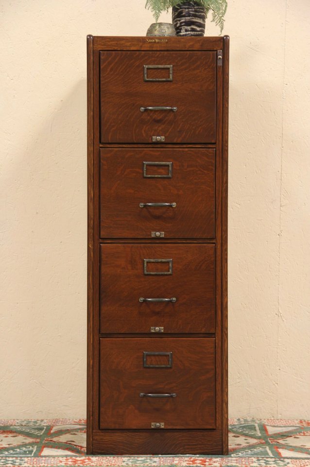 Oak 4 Drawer File Signed Shaw Walker Circa 1915