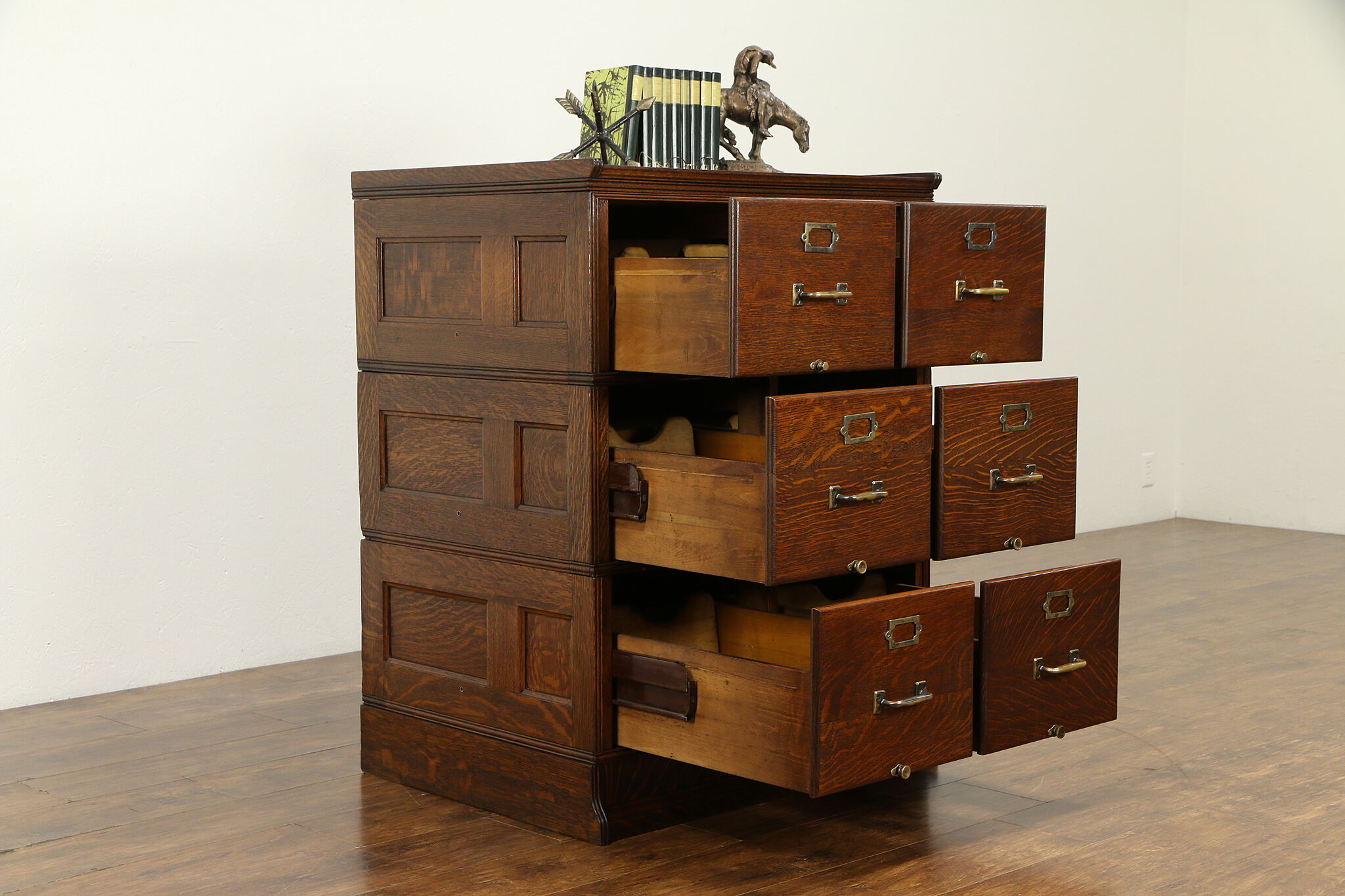 Oak Antique 6 Drawer Stacking File Cabinet, Yawman & Erbe, NY