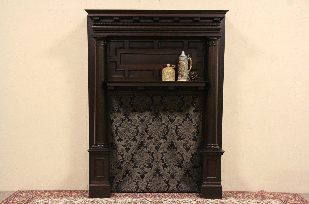 Oak 1895 Architectural Salvage Fireplace Mantel & Surround