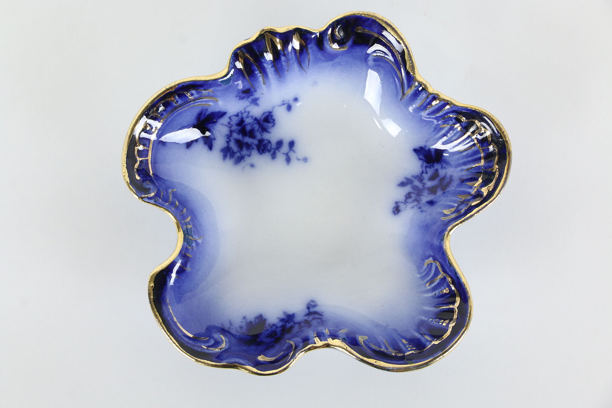 Flow Blue Victorian Antique China Set 5 Berry Bowls & Master, La Belle