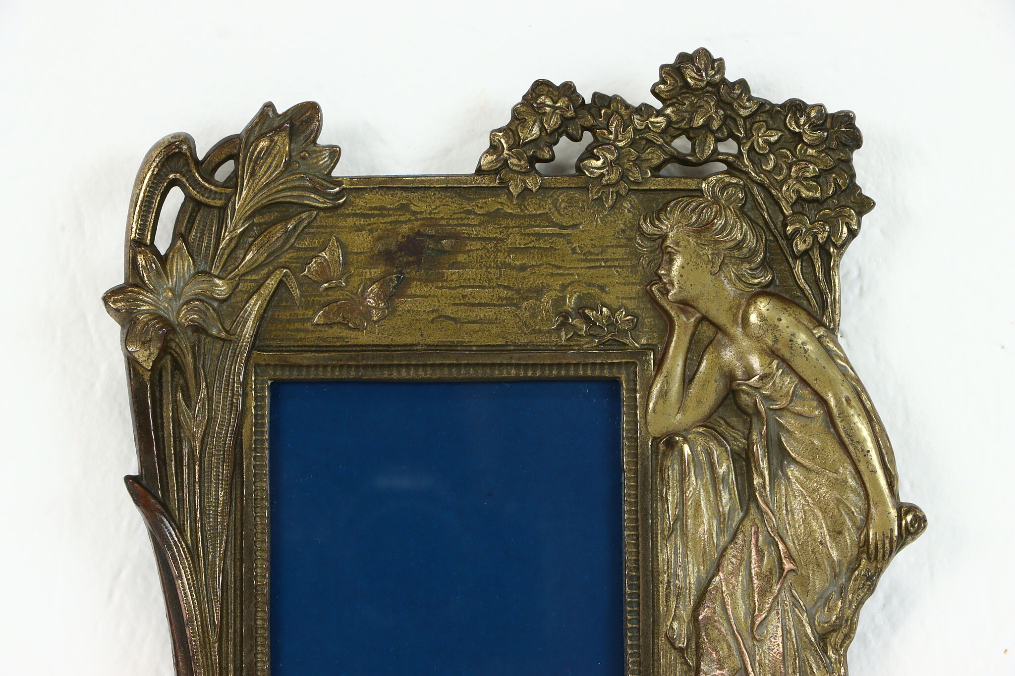 Art Nouveau Antique Picture Frame with Figure, Bronze Finish