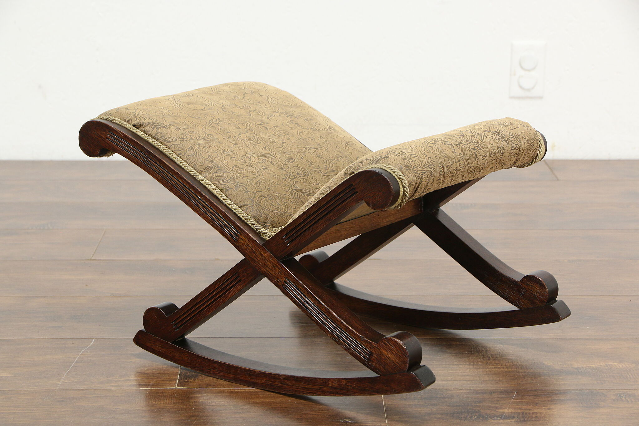 Gout Rocker Victorian Antique Mahogany Gout Rocker Footstool, Recent Upholstery