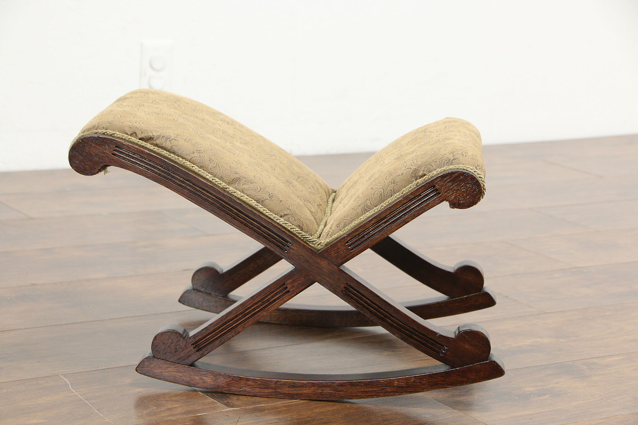 Gout Rocker Victorian Antique Mahogany Gout Rocker Footstool, Recent Upholstery