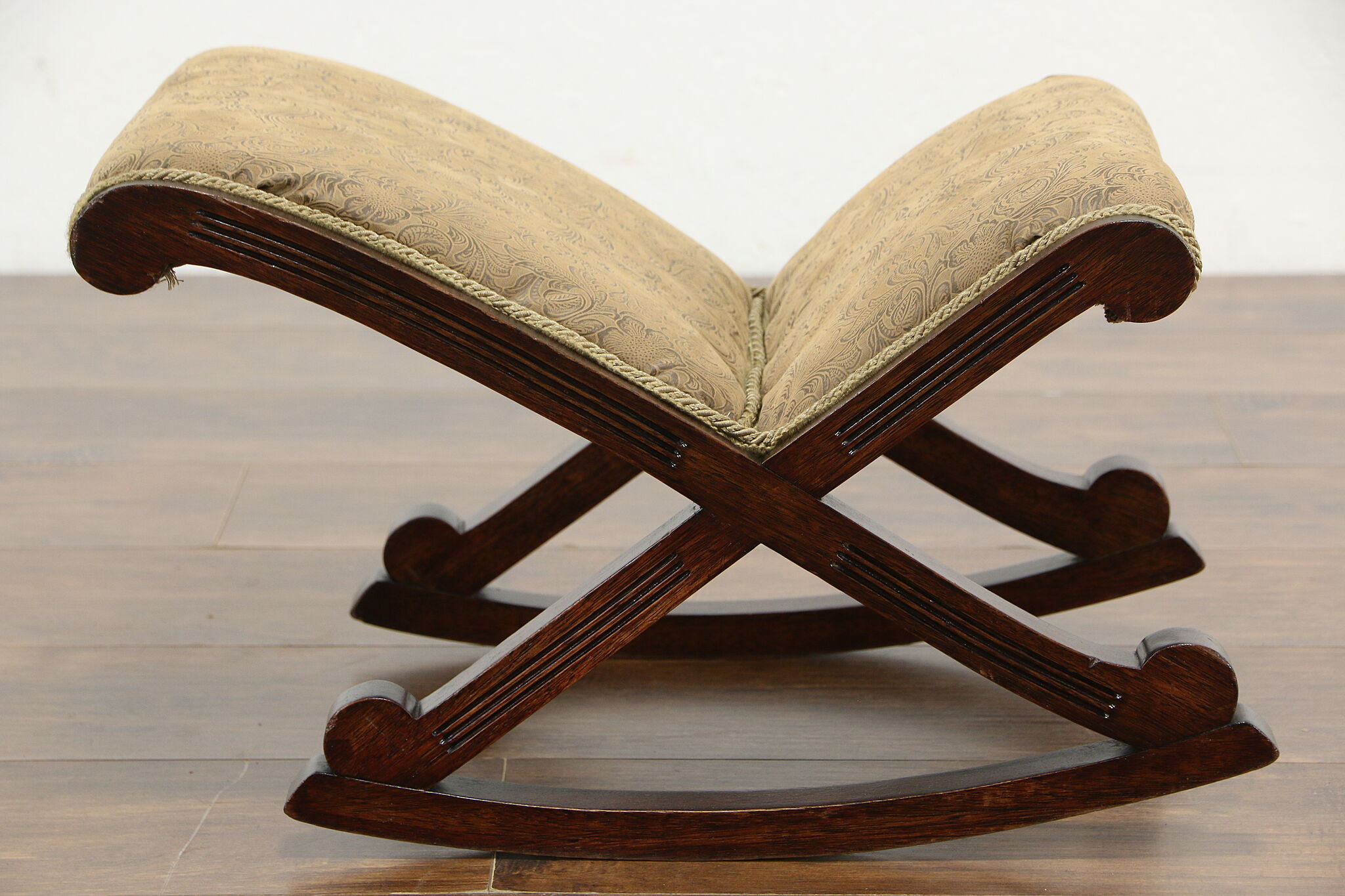 Gout Rocker Victorian Antique Mahogany Gout Rocker Footstool, Recent Upholstery