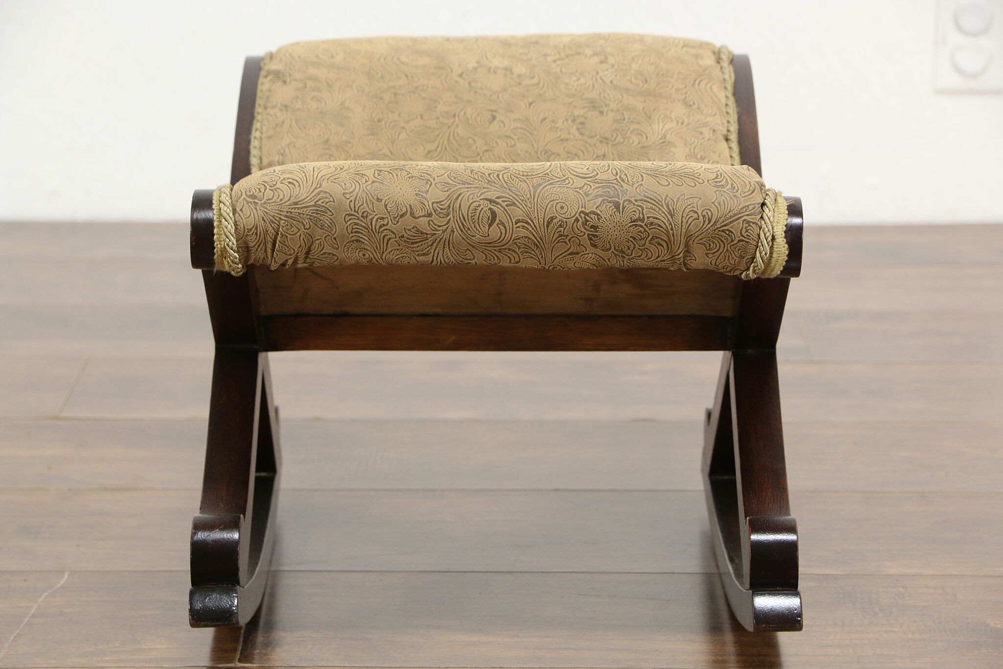 Gout Rocker Victorian Antique Mahogany Gout Rocker Footstool, Recent Upholstery