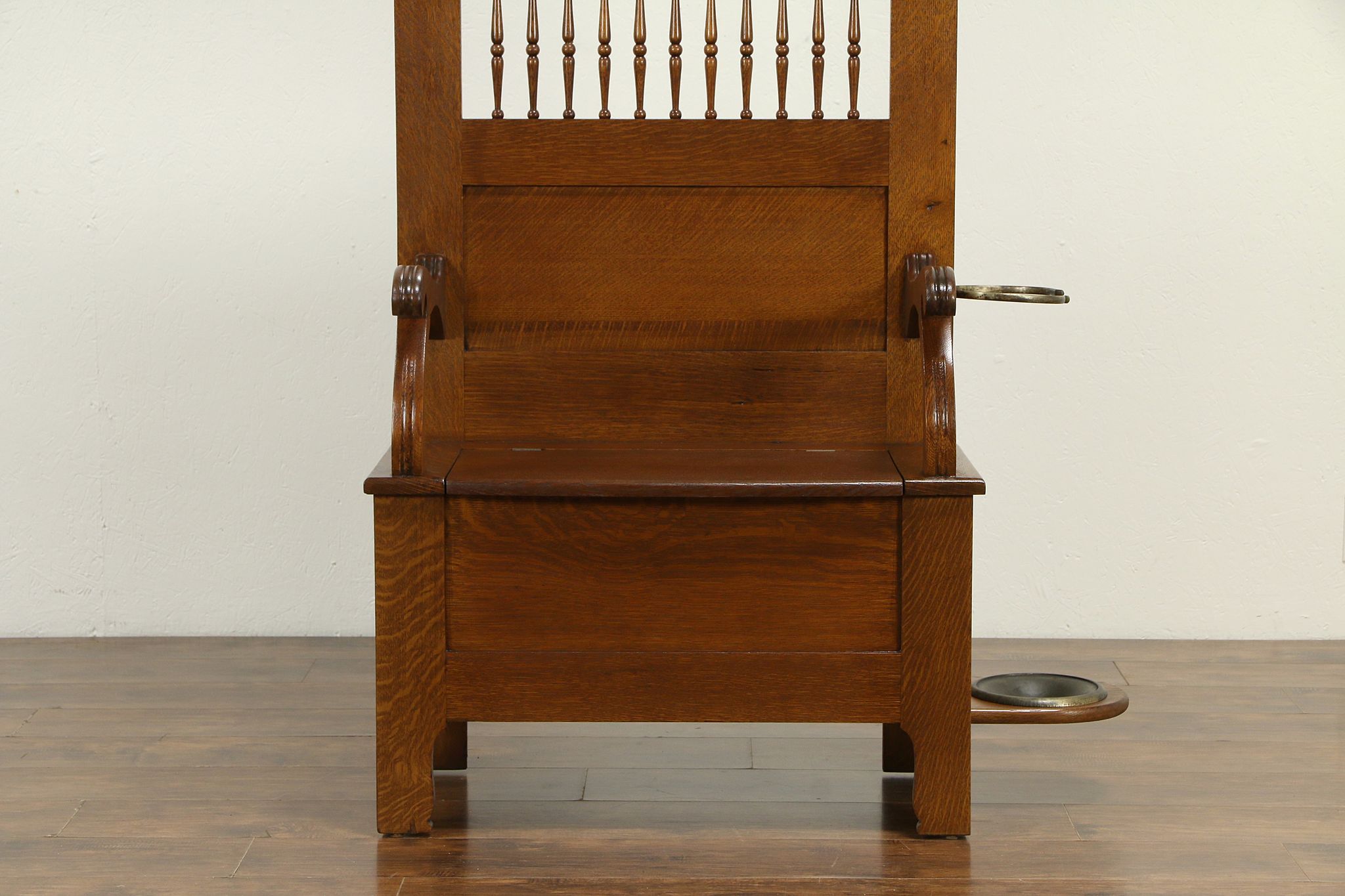 Victorian Antique Oak Hall Stand Bench Umbrella Stand Mirror 33068