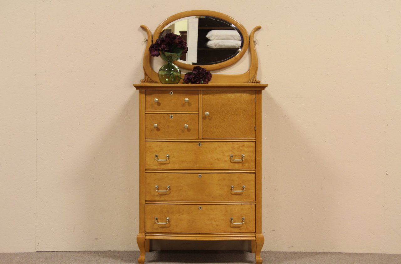Birdseye Curly Maple Tall Chest & Mirror