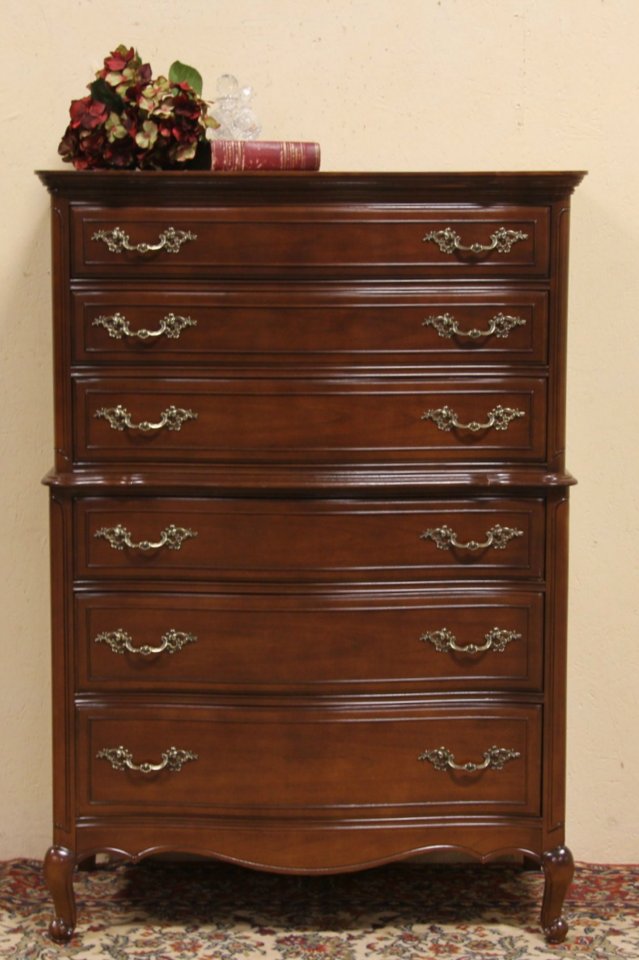 French Design Cherry Tall Chest on Chest Dresser