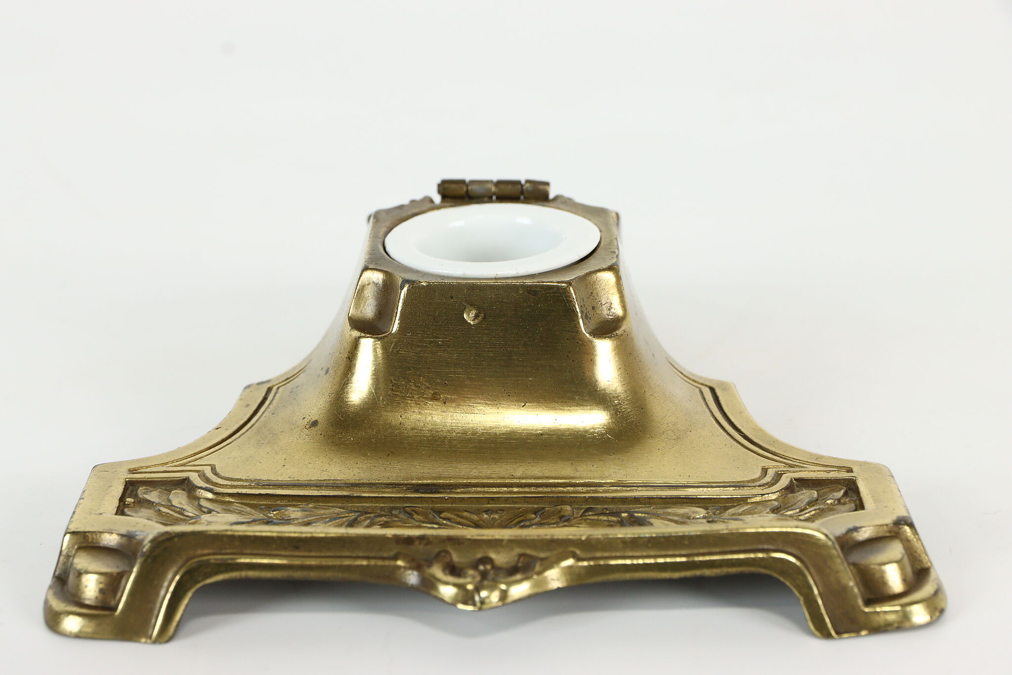 Embossed Covered Antique Inkwell, Porcelain Liner, Germany