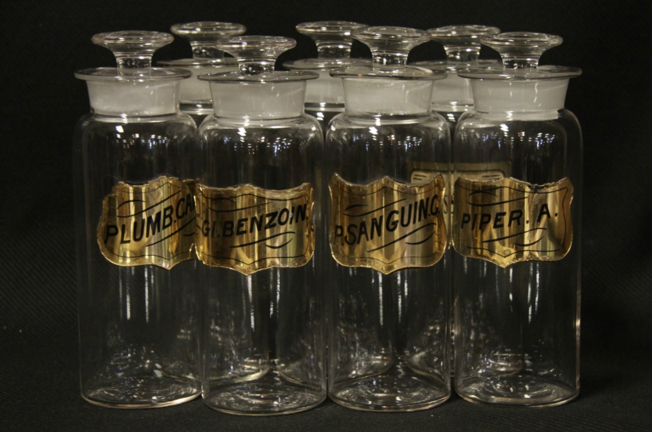 Set of 7 Antique Apothecary or Pharmacy Drug Jars