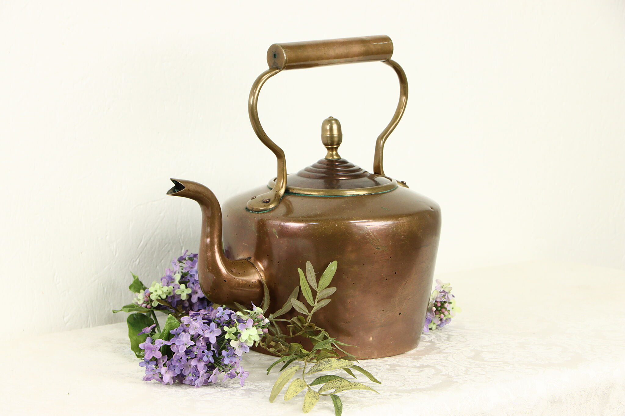 Antique West Bend Solid Copper Kettle Whistle Tea Kettle Made in USA 1920's  