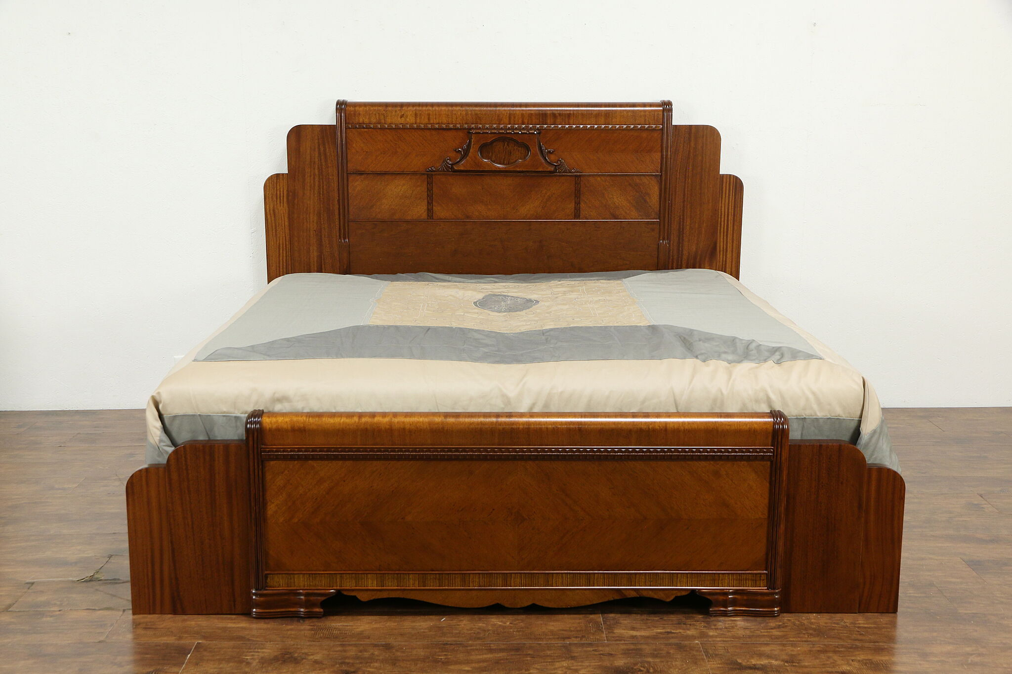 Art Deco Waterfall Vintage King Size Bed, Art Deco Bed Frame King