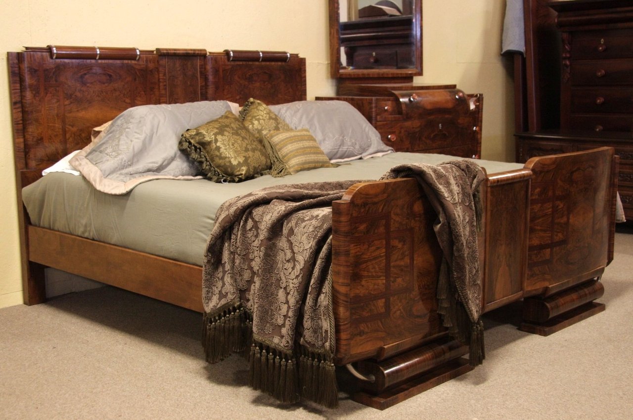 Art Deco King Size Rosewood & Burl Bed