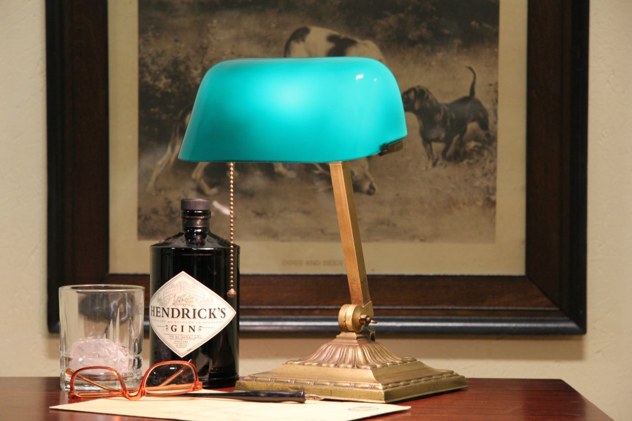 Emeralite Emerald Green 1917 Brass Banker Desk Lamp
