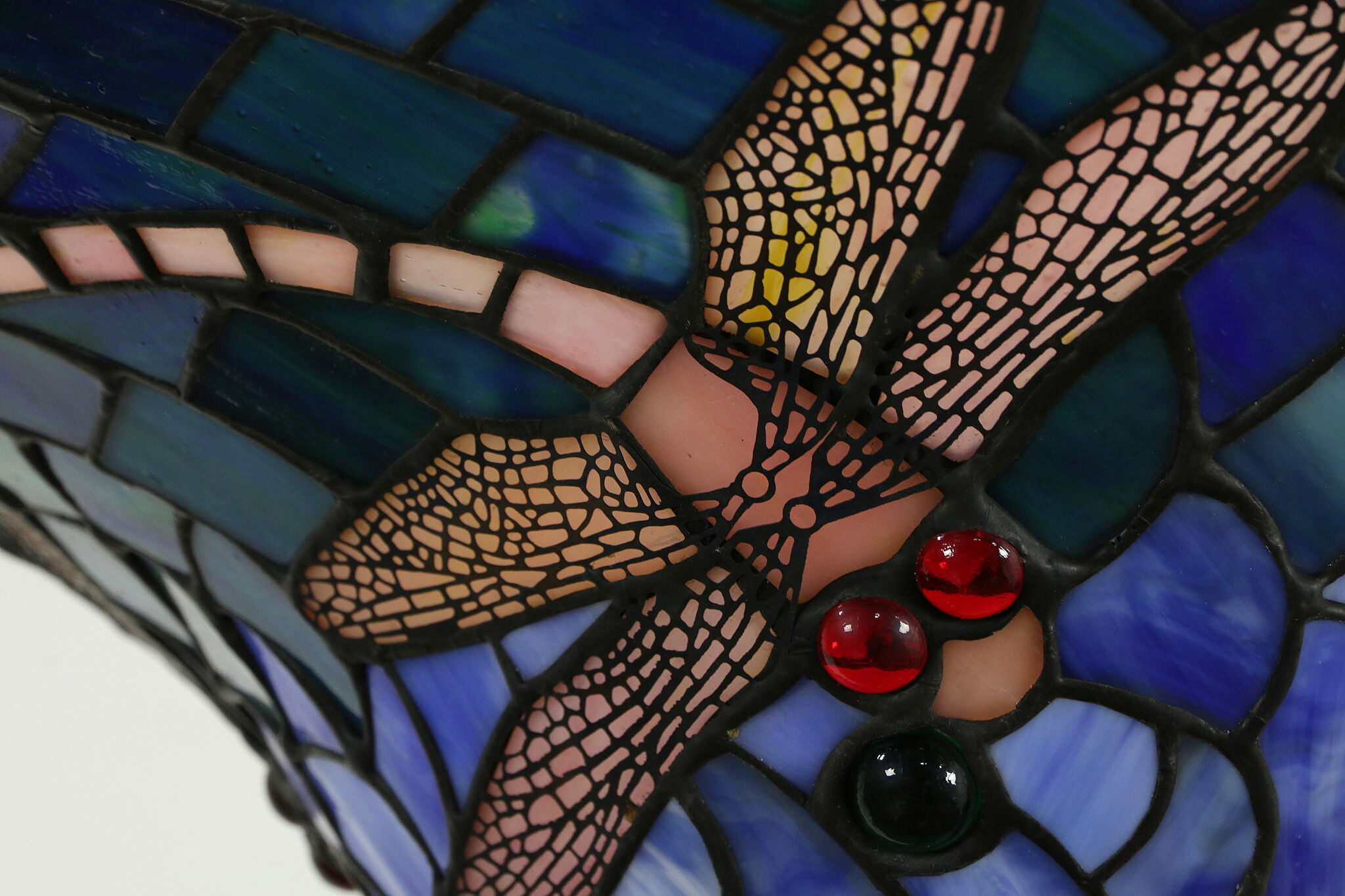 Dale Tiffany Vintage Torchiere Lamp Dragonfly Jewels Stained Glass