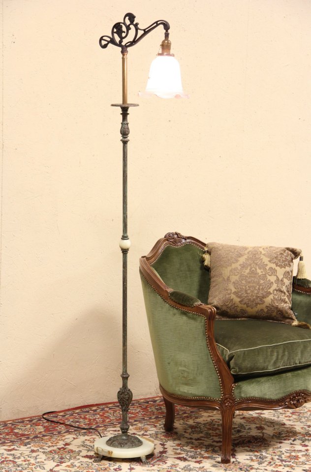 Bridge or Chairside 1920 Antique Reading Lamp, Onyx Base
