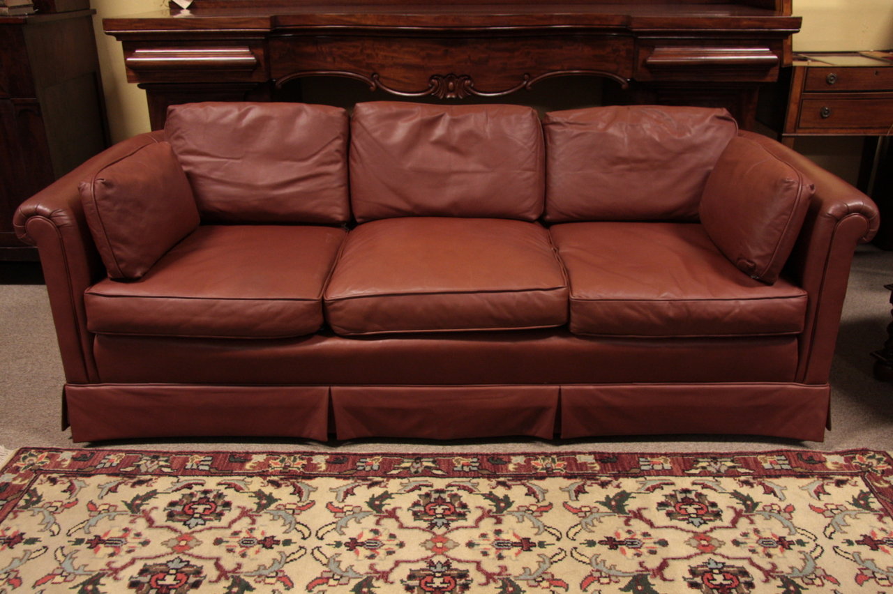 Baker Leather Sofa, Down Cushions