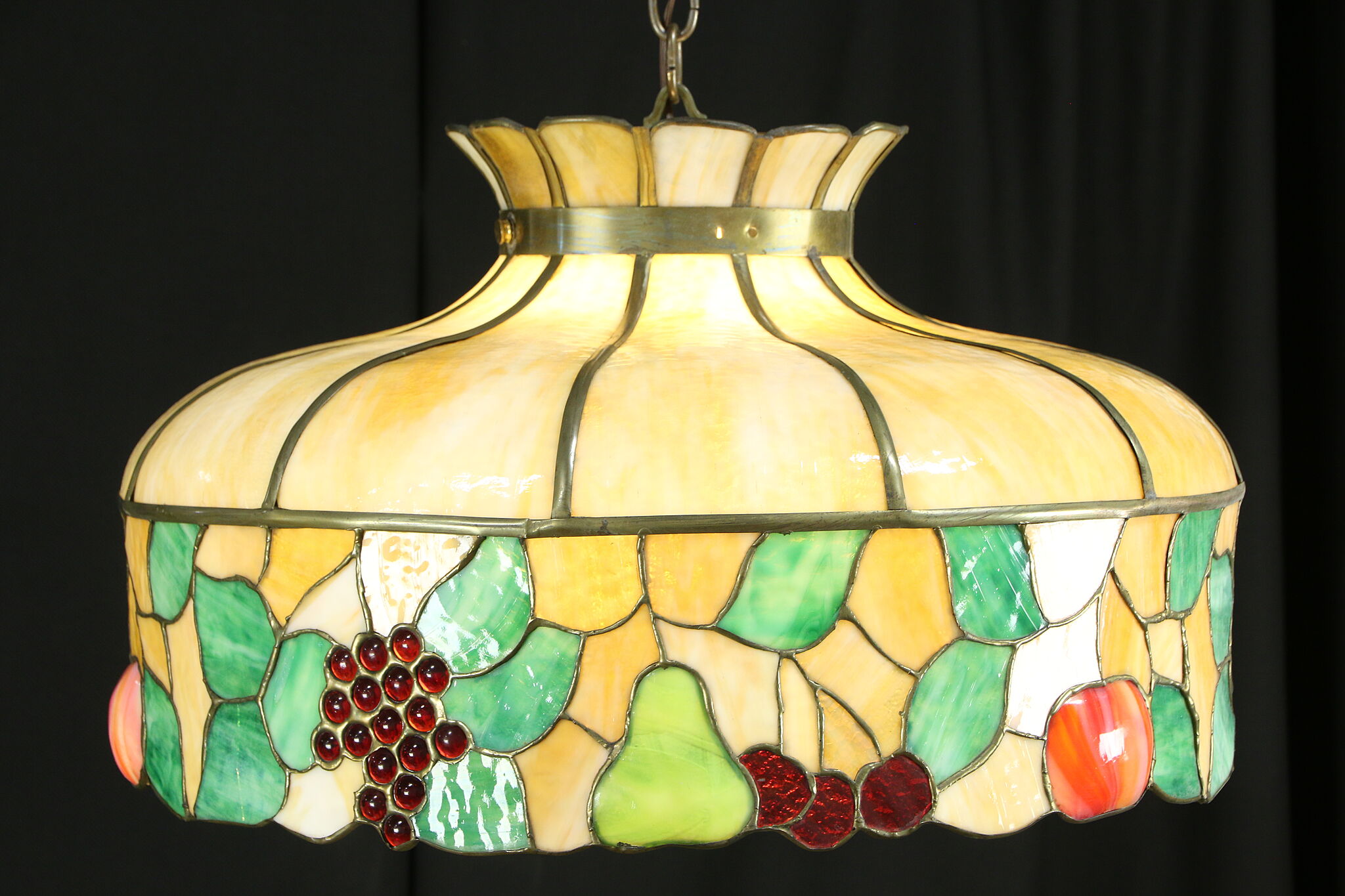 Stained Glass Grape Fruit Antique 1910 Ceiling Light Fixture