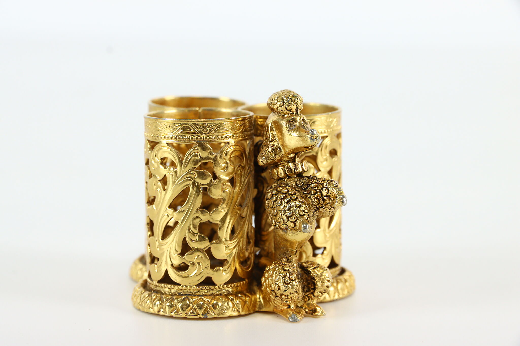 Gold Plated Filigree Poodle Vintage Lipstick Holder, Style Built NY