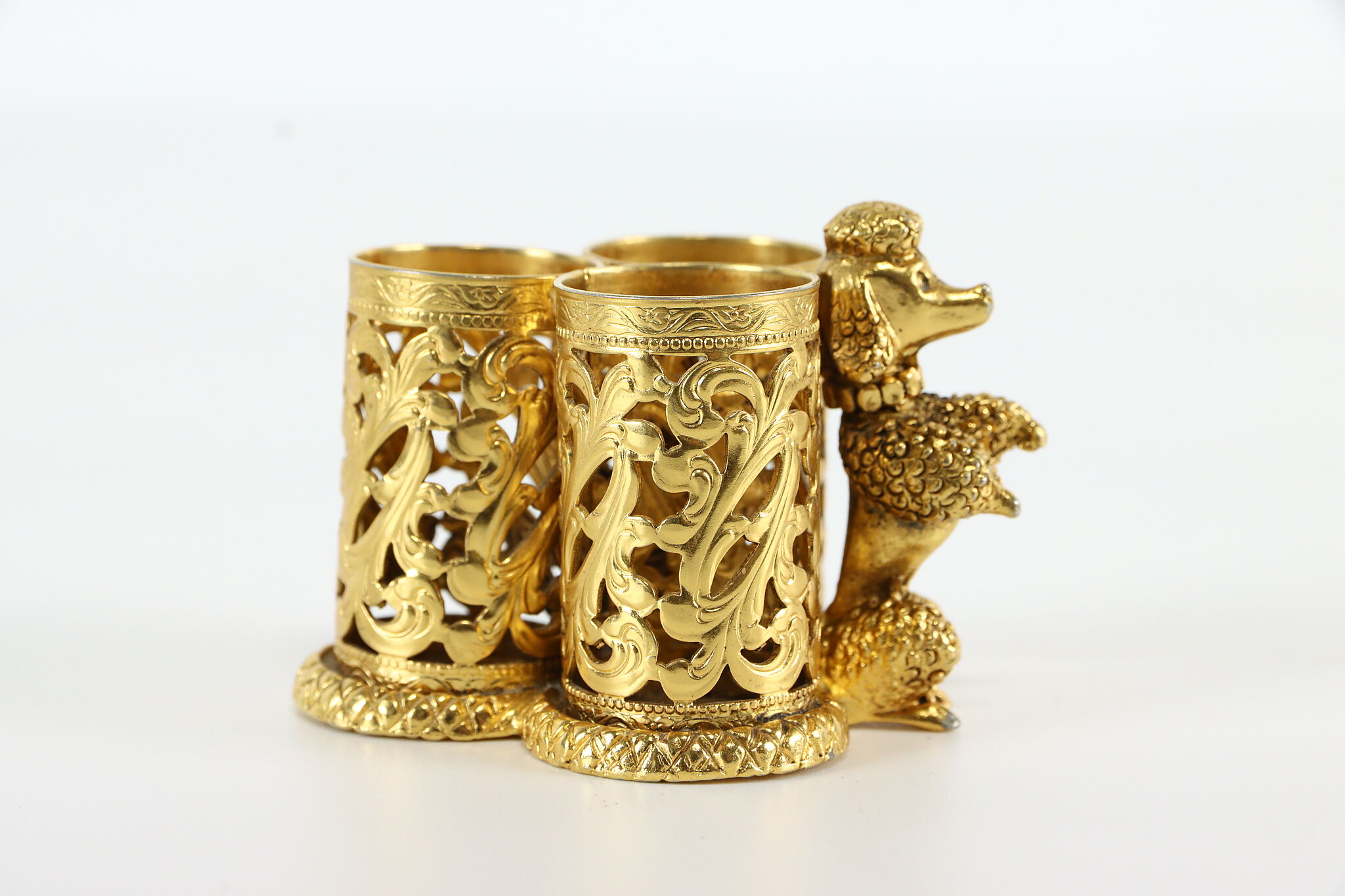 Gold Plated Filigree Poodle Vintage Lipstick Holder, Style Built NY