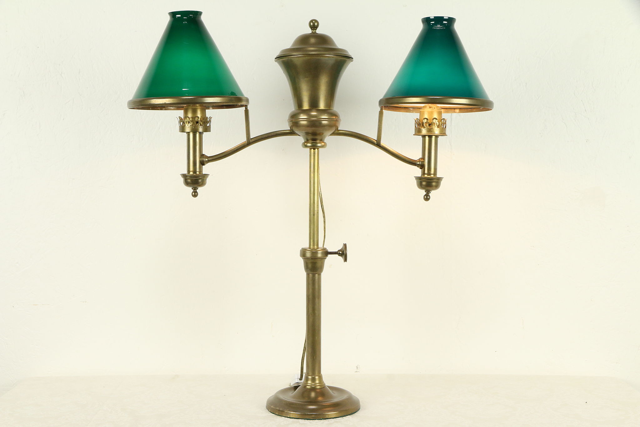 Victorian Brass Emerald Glass Shade Double Student Desk Lamp Pat