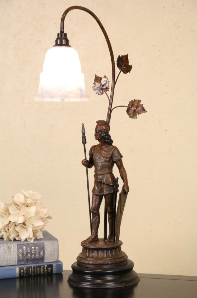 Soldier with Shield and Spear, Antique Statue Lamp