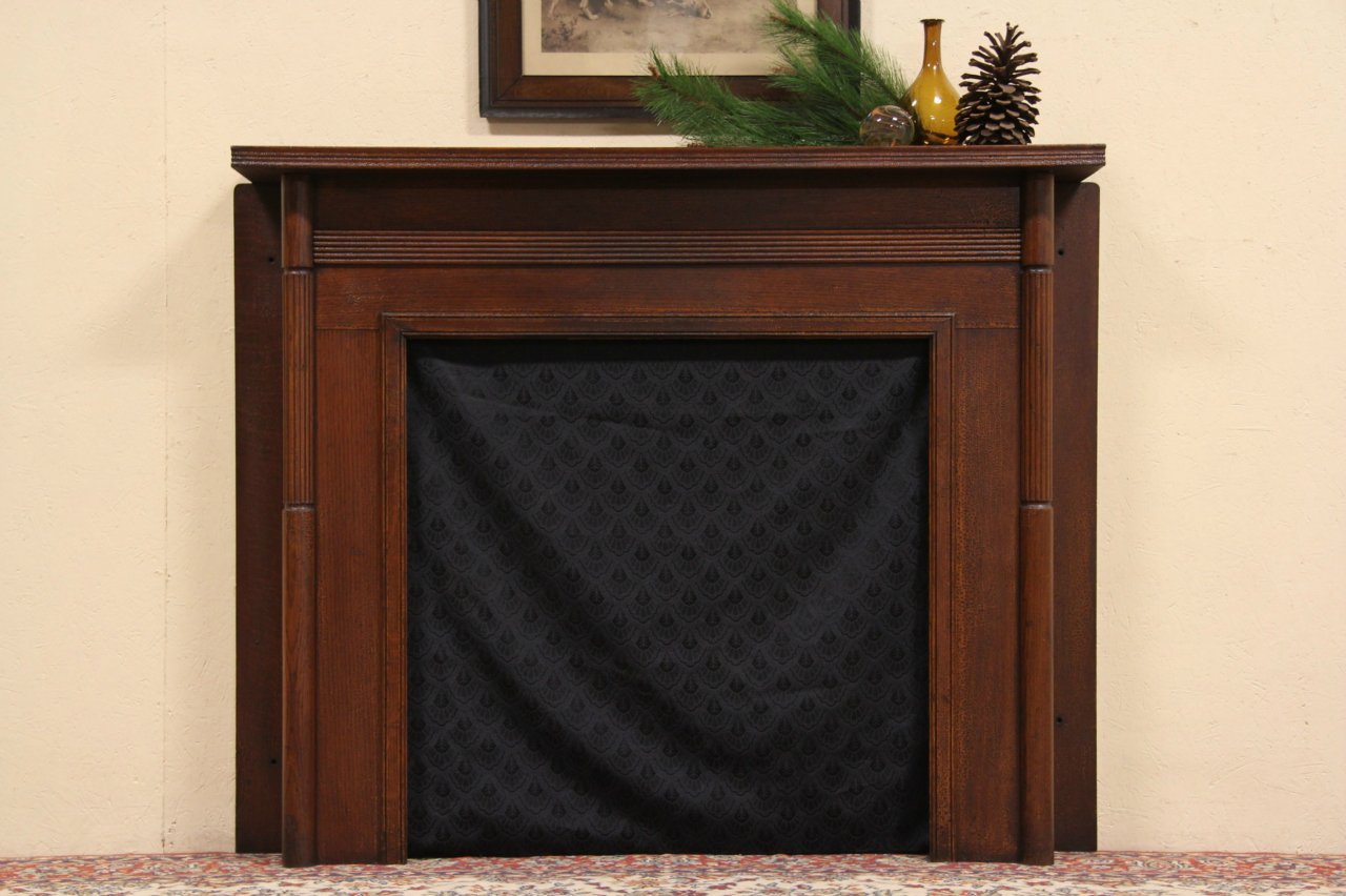 Oak 1900 Architectural Salvage Fireplace Mantel & Surround