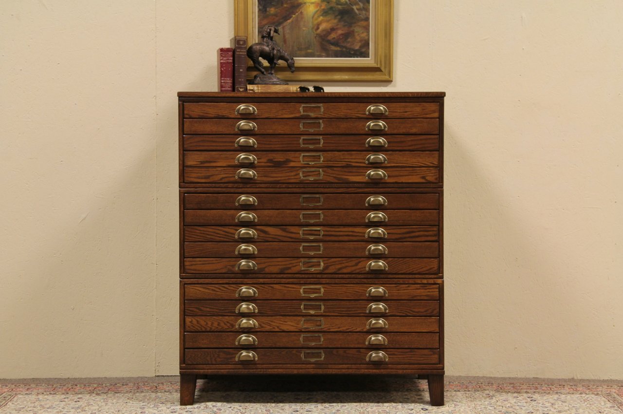 Oak Stacking 15 Drawer Map Chest or Document File