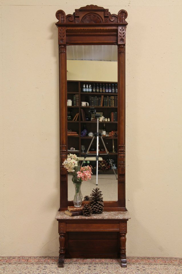 Eastlake Antique Carved 1880's Pier or Hall Mirror