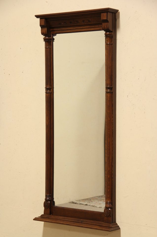 Eastlake 1885 Antique Oak Hall or Pier Mirror