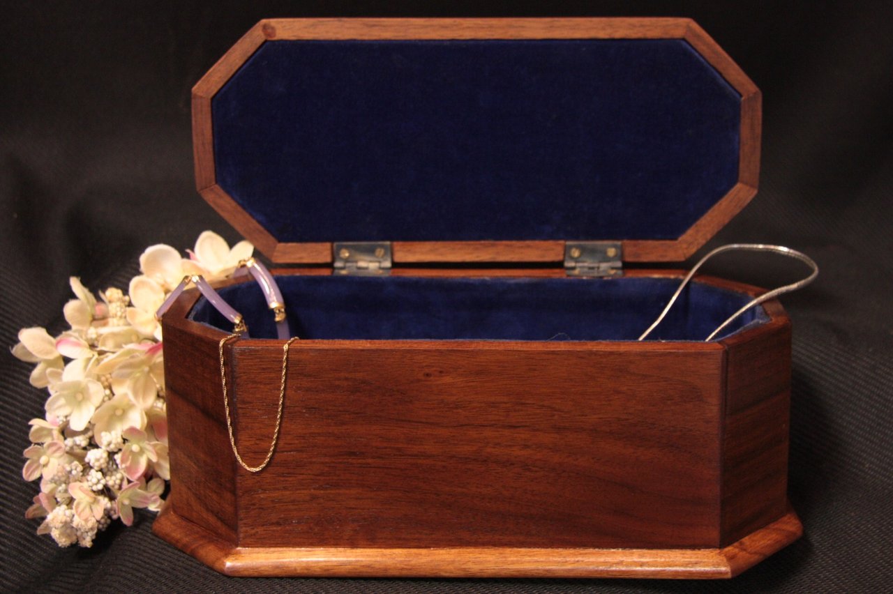 Jewelry Chest w/ Music Box, Antique Walnut