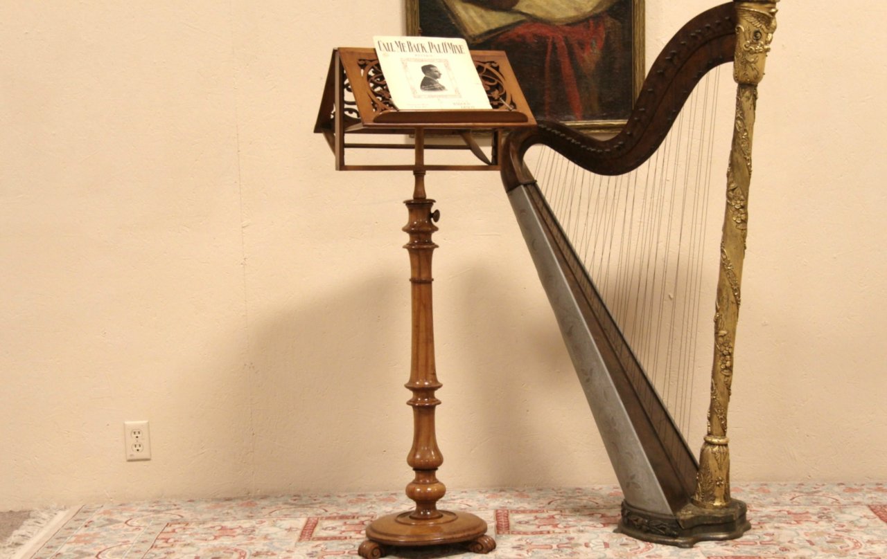 Carved Mahogany 1870 Duet Double Music Stand