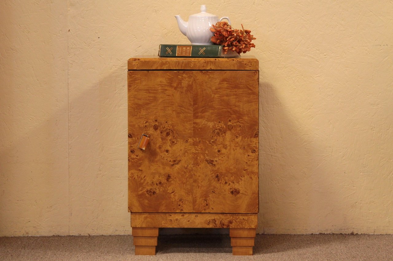Birdseye Maple Art Deco Nightstand or Bedside Table